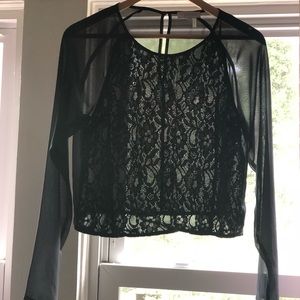 1.State black lace front cropped top